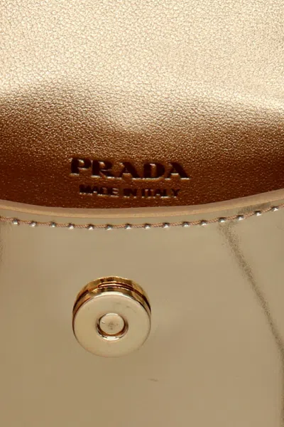 Shop Prada Women Logo Leather Airpods Case In Gold