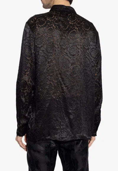 Shop Versace Barocco Devoré Semi-sheer Silk Shirt In Black
