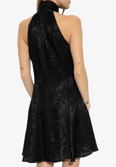 Shop Versace Barocco Jacquard Satin Mini Dress In Black