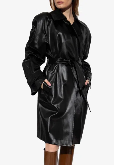 Shop Saint Laurent Belted Satin Trench Coat In Black