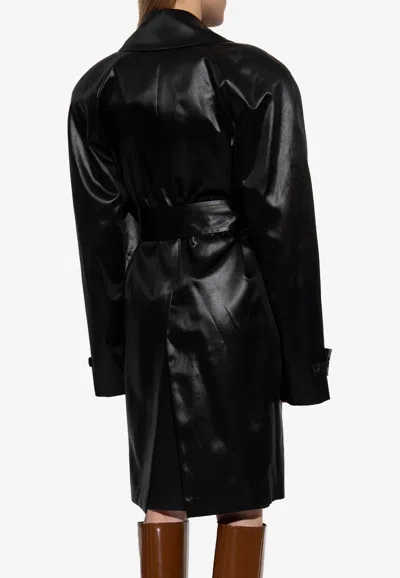 Shop Saint Laurent Belted Satin Trench Coat In Black