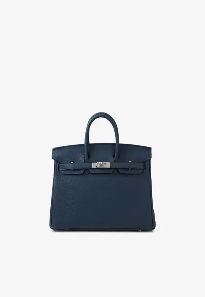 Shop Hermes Birkin 25 In Blue De Prusse Togo Leather With Palladium Hardware