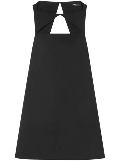 Versace Wool Blend Straight Mini Dress With Cut-out In Black