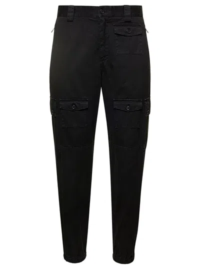 Shop Dolce & Gabbana Black Cargo Pants With Multi-pockets In Cotton Man