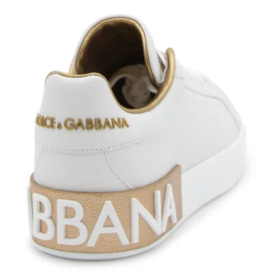 Shop Dolce & Gabbana Portofino Leather Sneakers In Golden