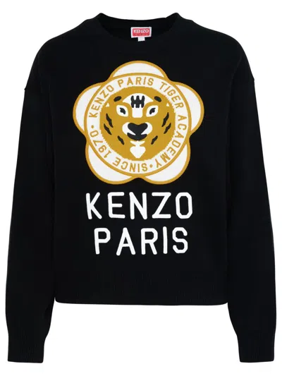 Shop Kenzo Black Wool Blend 'tiger Academy' Sweater