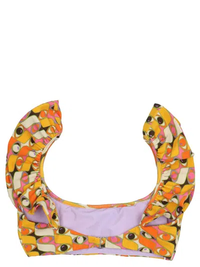 La Doublej Ruffled Printed Bikini Top In Multicolor