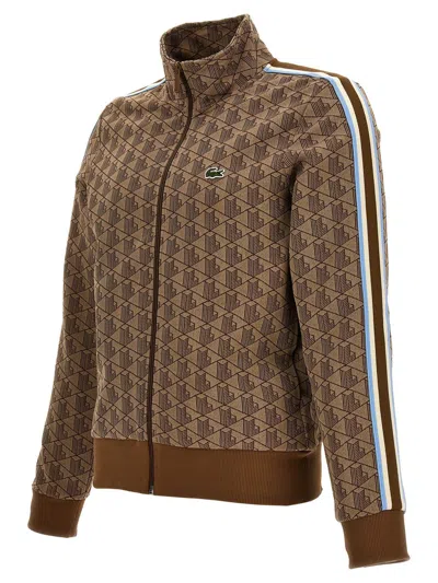 Shop Lacoste Jacquard Track Sweatshirt In Beige