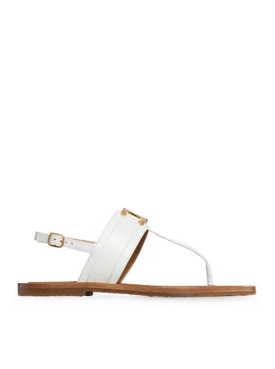 Shop Celine Lympia Triomphe Flip Flops In Calf Leather Leather In White