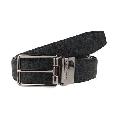 Shop Michael Kors Men's Reversible Mk Signature Leather 2in1 Dress Belt In Black