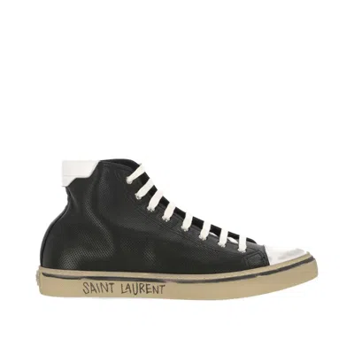 Shop Saint Laurent Malibu Leather Sneakers In Black