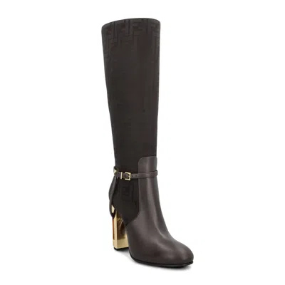 Shop Fendi Delfina High Heeled Boots In Brown
