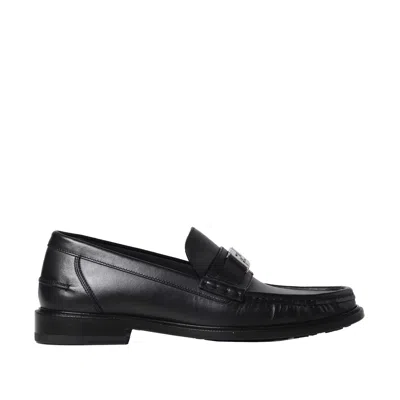 Shop Fendi Ff Leather Loafers In Black