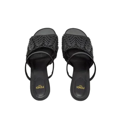 Shop Fendi First Heel Sandals In 黑色的