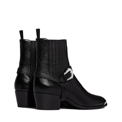 Celine Men Isaac Western Chelsea Boot With Harness And Metal Toe In Calfskin With Tejus Print Black In Black