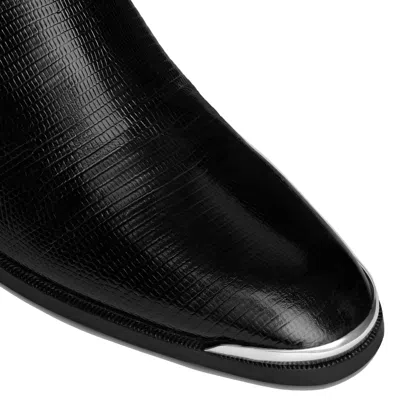 Celine Men Isaac Western Chelsea Boot With Harness And Metal Toe In Calfskin With Tejus Print Black In Black