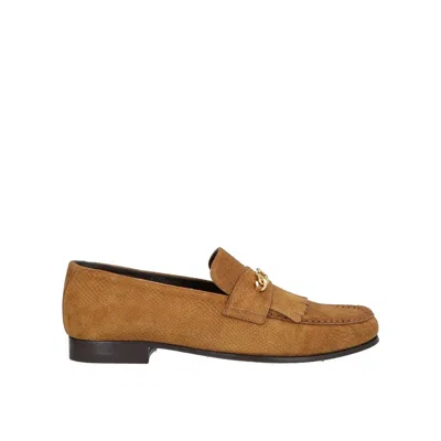 Shop Celine Triomphe Fringes Loafers In Brown