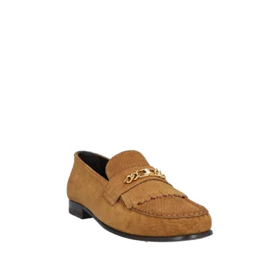 Shop Celine Triomphe Fringes Loafers In Brown