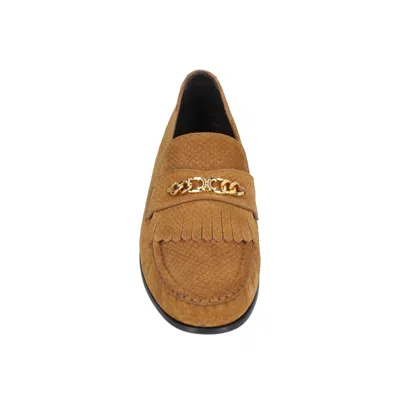 Shop Celine Triomphe Fringes Loafers In Brown