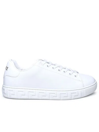 Shop Versace White Leather Sneakers