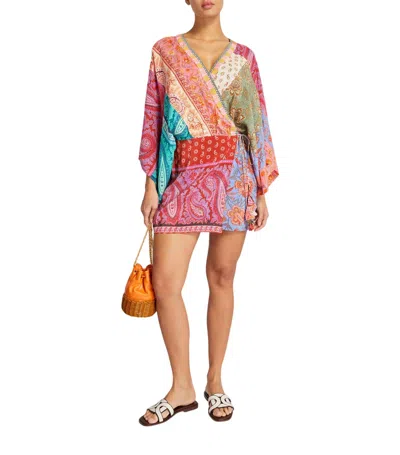Shop Boteh Kaleido Silk Robe Mini Dress In Ruby Patchwork In Multi