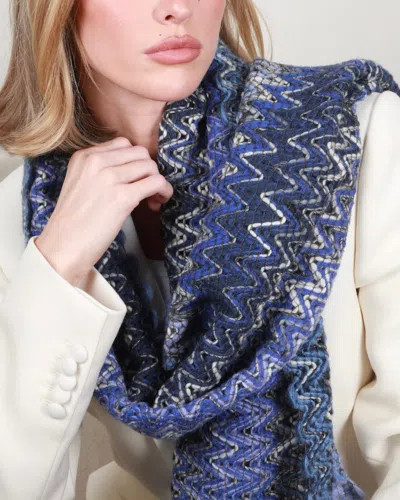 Shop Missoni & Zigzag Knitted Scarf In Blue