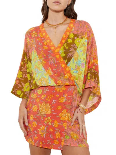 Shop Boteh Alvita Silk Robe Dress In Melon Patchwork In Multi