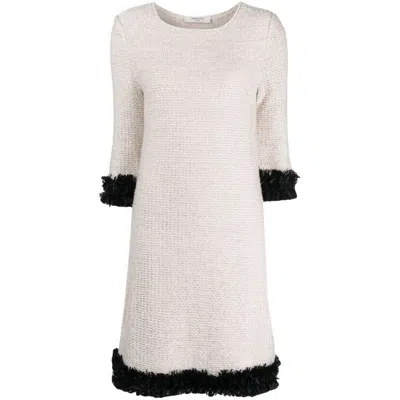 Charlott Contrasting-trim Bouclé Flared Dress In White