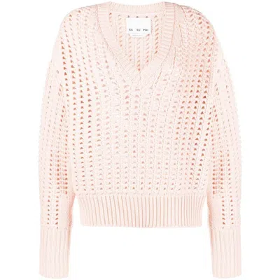 Sa Su Phi Open-knit V-neck Jumper In Pink