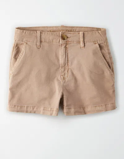 Shop American Eagle Outfitters Ae High-waisted Khaki Short Short In Brown