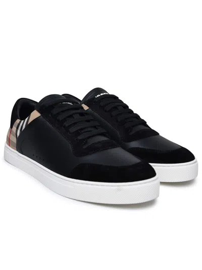 Shop Burberry 'stevie' Black Leather Sneakers Man