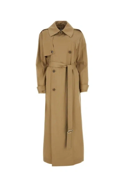 Shop Loewe Woman Cappuccino Cotton Blend Trench Coat In Brown