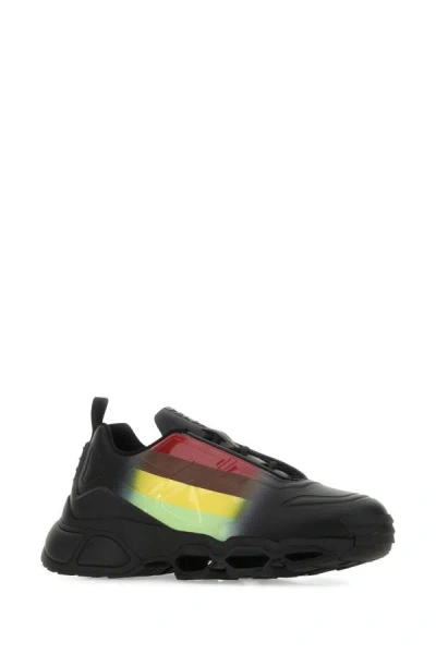 Shop Prada Man Black Rubber Collision Cross Sneakers