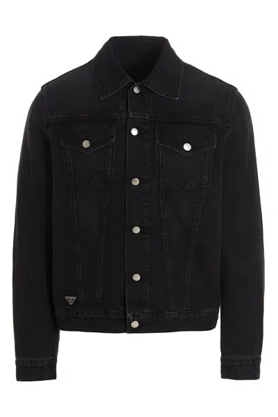 Shop Prada Men Denim Jacket In Black