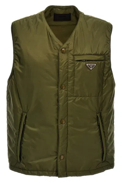 Shop Prada Men Nylon Vest In Green