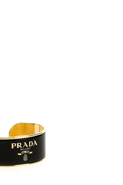 Shop Prada Women Enameled Metal Bracelet In Black
