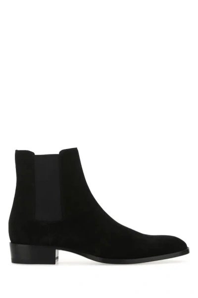 Shop Saint Laurent Man Black Suede Wyatt Ankle Boots