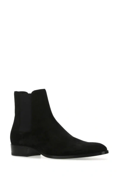 Shop Saint Laurent Man Black Suede Wyatt Ankle Boots