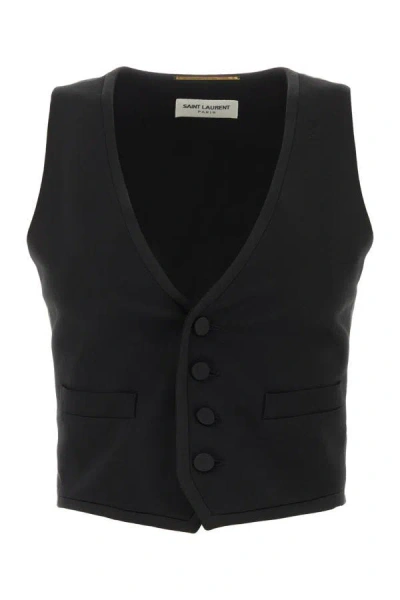 Shop Saint Laurent Woman Black Silk And Wool Vest