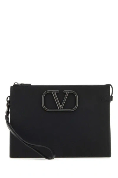 Shop Valentino Garavani Man Black Leather Vlogo Clutch