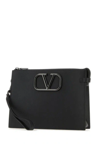 Shop Valentino Garavani Man Black Leather Vlogo Clutch