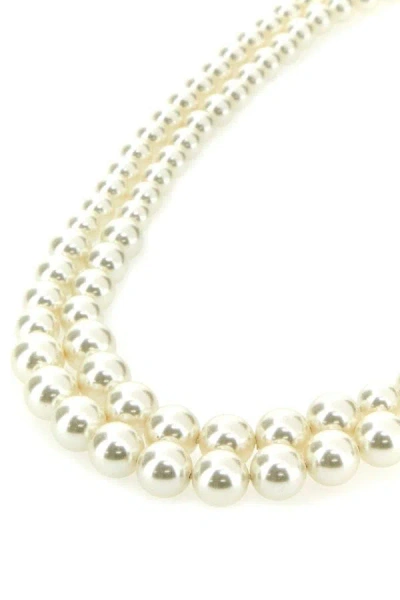 Shop Valentino Garavani Woman Ivory Pearls Vlogo Necklace In White