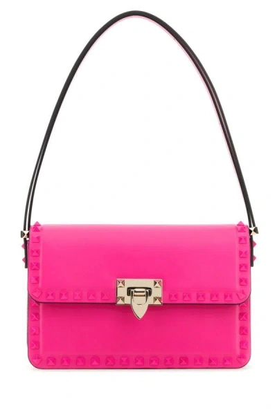 Shop Valentino Garavani Woman Pink Pp Leather Rockstud Shoulder Bag