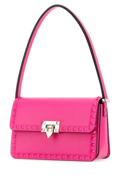 Shop Valentino Garavani Woman Pink Pp Leather Rockstud Shoulder Bag