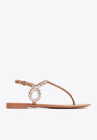 Shop Aquazzura Almost Bare Crystal Jelly Flat Sandals In Pink