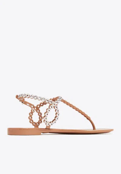 Shop Aquazzura Almost Bare Crystal Jelly Flat Sandals In Pink