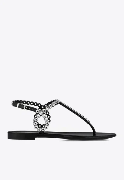 Shop Aquazzura Almost Bare Crystal Jelly Flat Sandals In Black