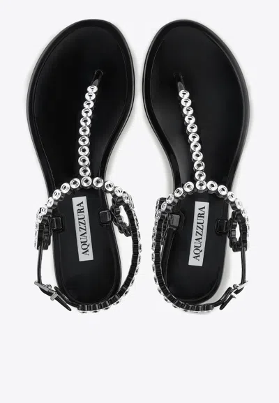 Shop Aquazzura Almost Bare Crystal Jelly Flat Sandals In Black