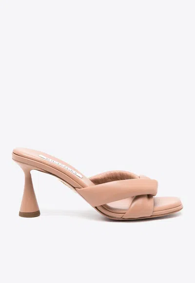 Shop Aquazzura Amore 75 Mules In Nappa Leather In Pink