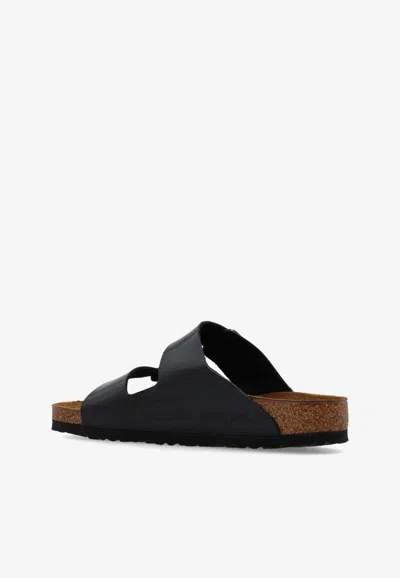 Birkenstock Arizona Birko-flor Black Patent Two Bar Mules In Black